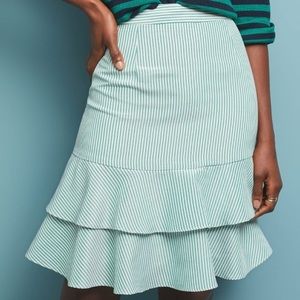 Green pinstripe flounce skirt